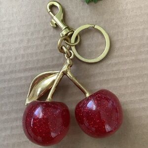 Gold Cherry Key & Card Holder Charm - Red Glitter Berries